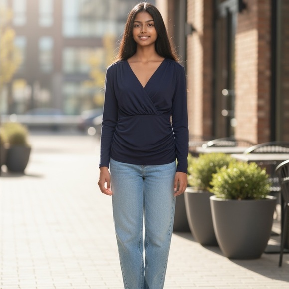 Grace Karin Tops - Nwt Grace Karin Deep Blue V-Neck Blouse